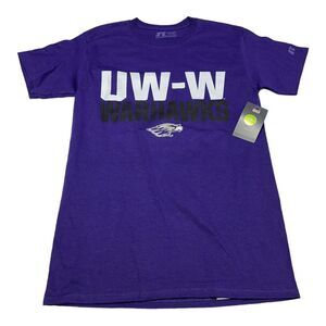 NWT Men's UW Wisconsin Whitewater Warhawks Purple‎ T-Shirt Russell Size S 34-36